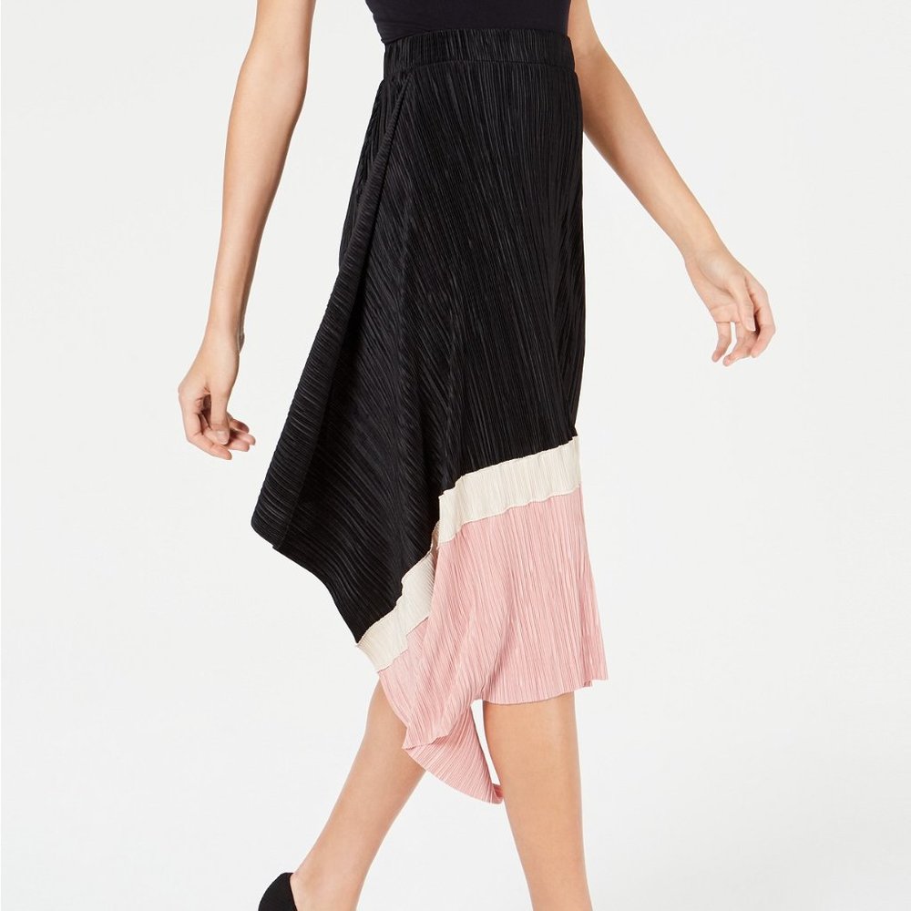 Alfani Asymmetric Pleated Colorblock Midi Skirt - Picture 4 of 4